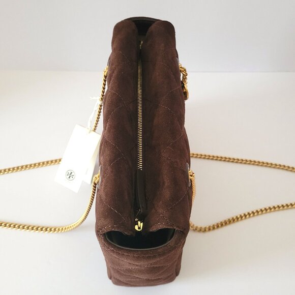 Tory Burch Willa Willa Suede Small Zip Top Tote Dark Cocoa 170068 Shoulder Bag - Picture 7 of 8